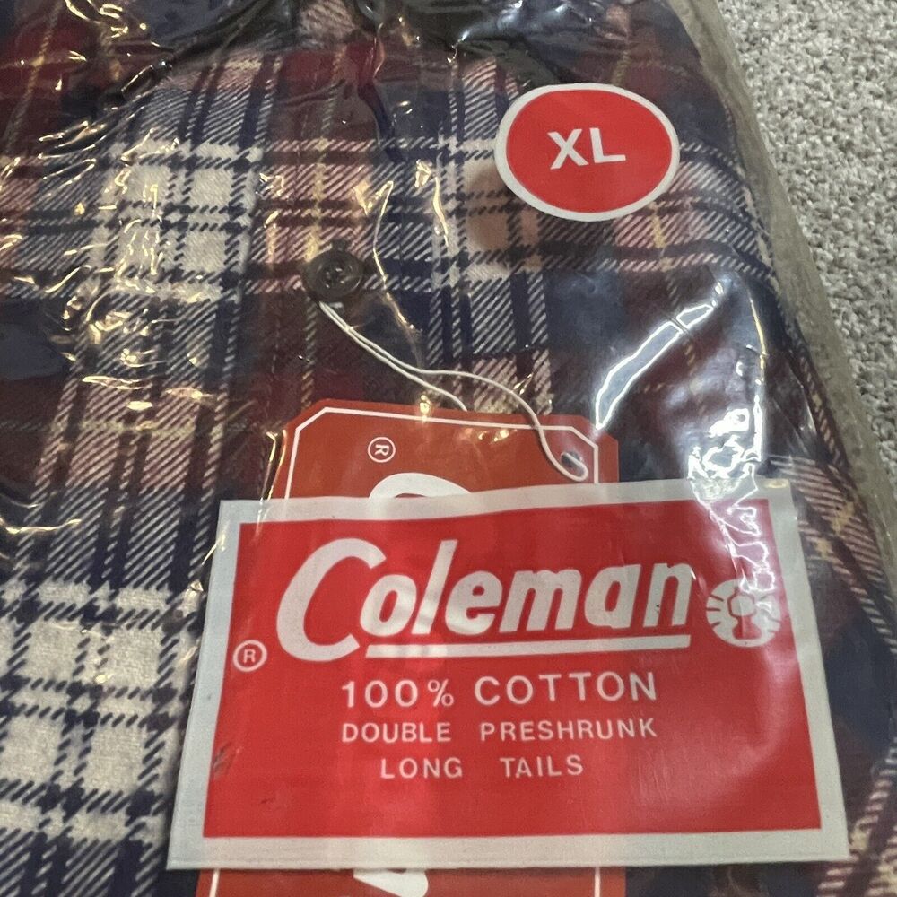 Coleman Mens Flannel Shirt Large XL Button Front Long Sleeve Burg/Navy Plaid - Picture 2 of 4